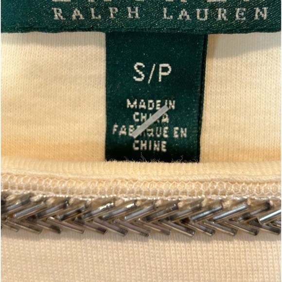 376. Ralph Lauren Sz S/P long sleeve top w/ beautiful beading around front neck - Picture 2 of 3